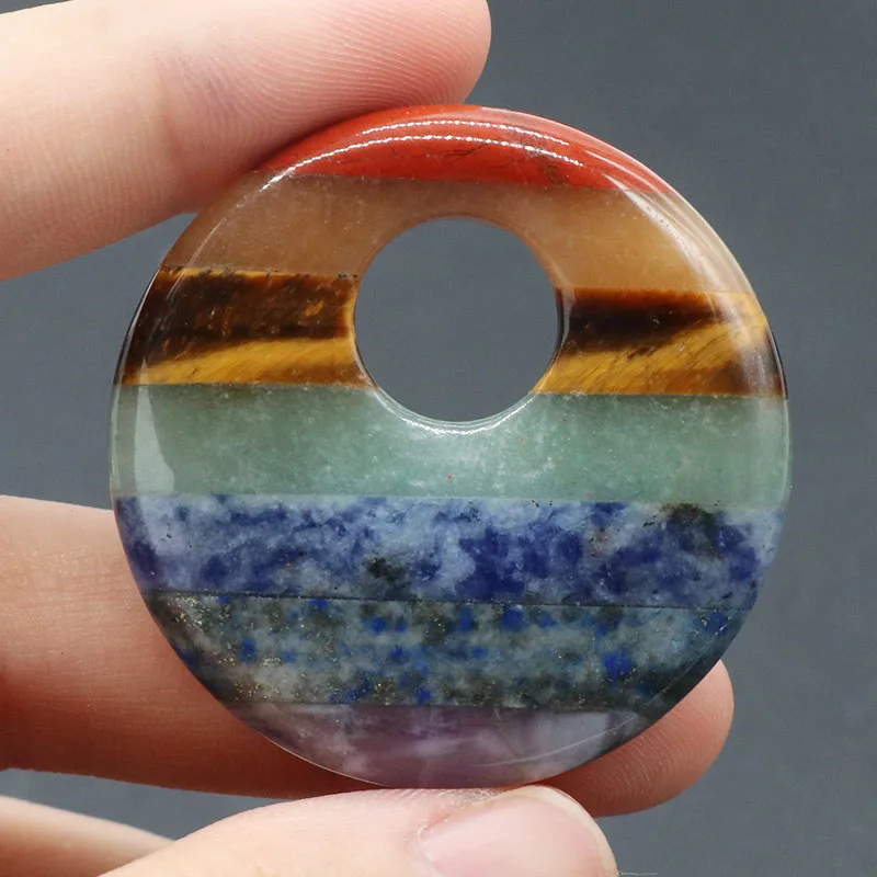 7 Chakras Big Hole Beads Pendant Natural Gemstone Crystal Pendants Charms for DIY Necklace Earring Jewelry Making Accessories