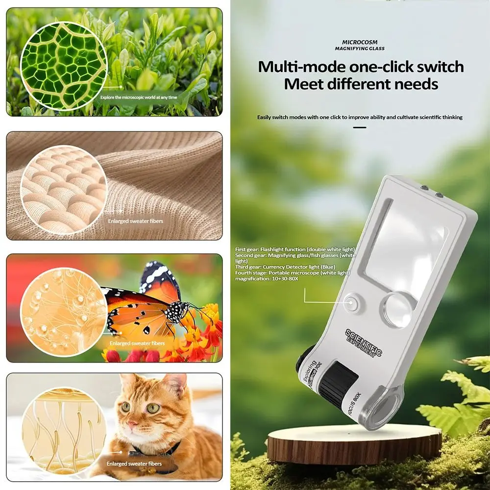 

10-80x Zoom Magnifying Glass Flashlight Photo and Video Recording Handheld Microscope Clear Large Screen HD