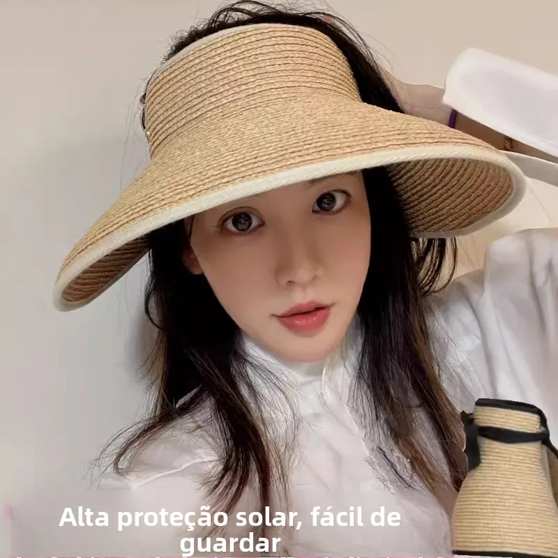 summer-women's-foldable-sun-hat-large-brim-uv-protection-empty-top-natural-raffia-straw-elegant-travel-hat-sunshade-cap