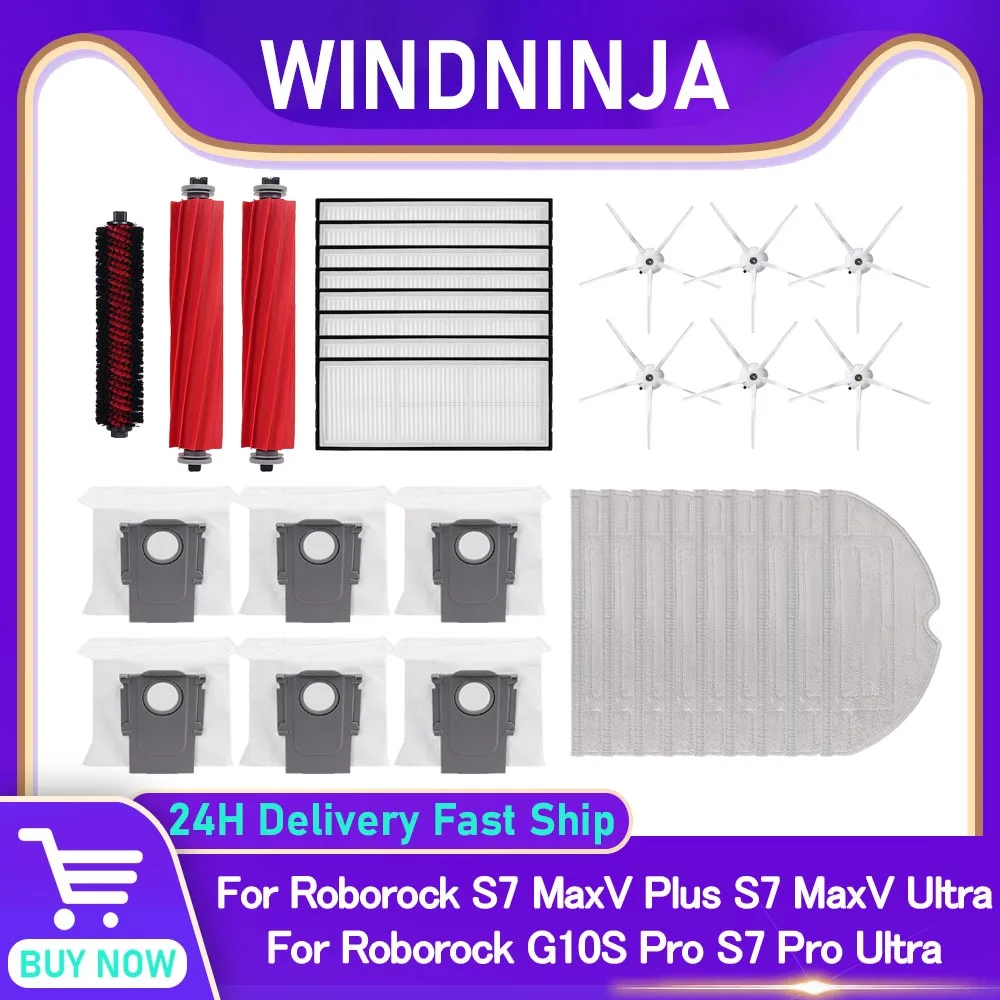 For Roborock S7 MaxV Ultra S7 MaxV Plus S7 Pro Ultra G10S Pro Robot Vacuum Accessories Bag Mop Cloth HEPA Filter Main Side Brush