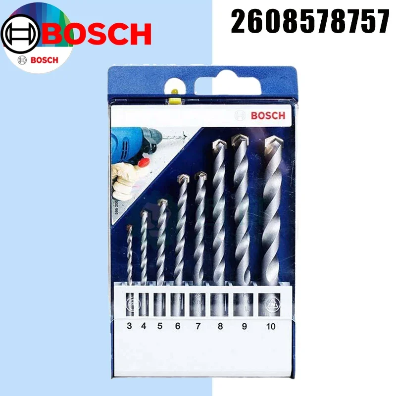 BOSCH 2608578757 Twist Drill Bit Sets 8PCS 3-10MM Small Blue Box Triangular Handle Impact Drill Concrete Power Tool Accessory