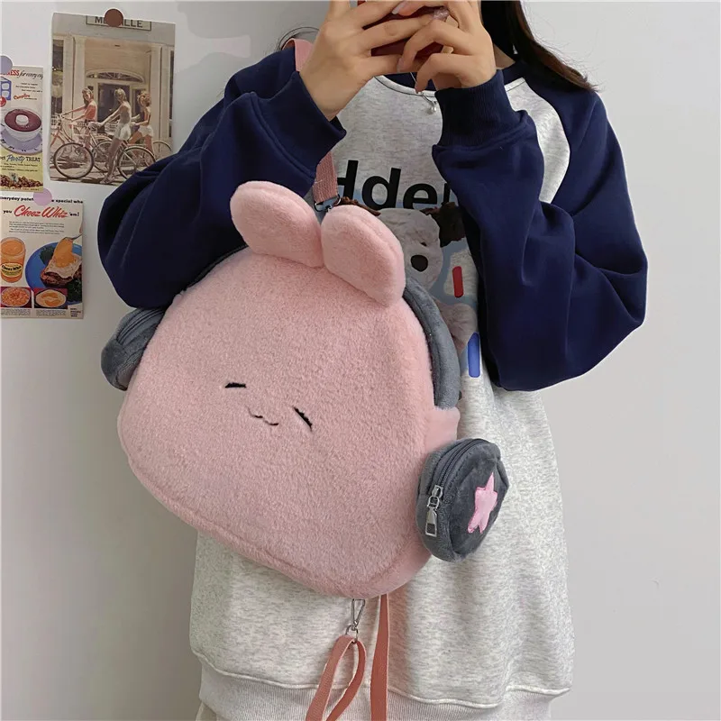 Girl Cute crossbody bag New creative headphones rabbit hair backpack women cartoon shoulder bag