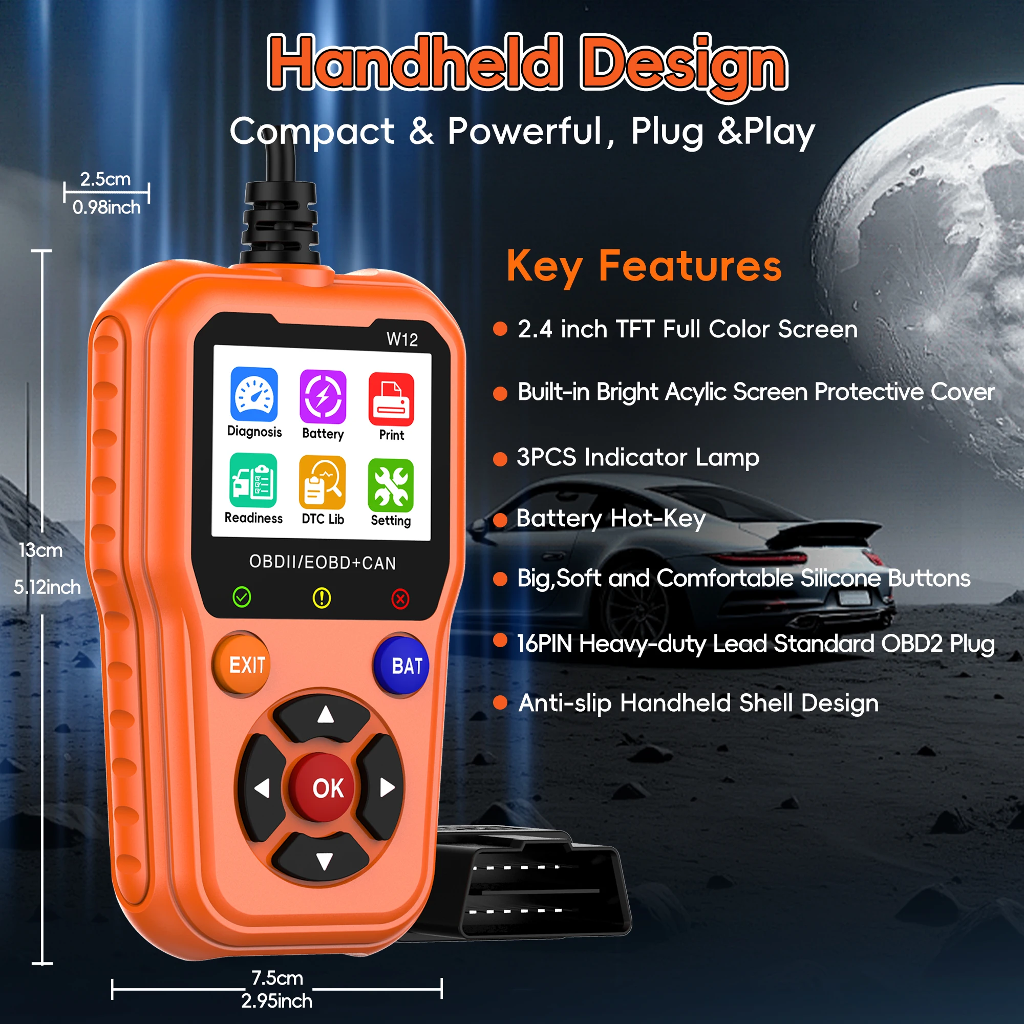 OBD2 Scanner Diagnostic Tool with Battery Tester, Scan Tool | Check Engine Fault Code Reader, Live Data, Cloud Printing, DTC Lookup, Freeze Frame, I/M Readiness for OBDII Cars Since 1996