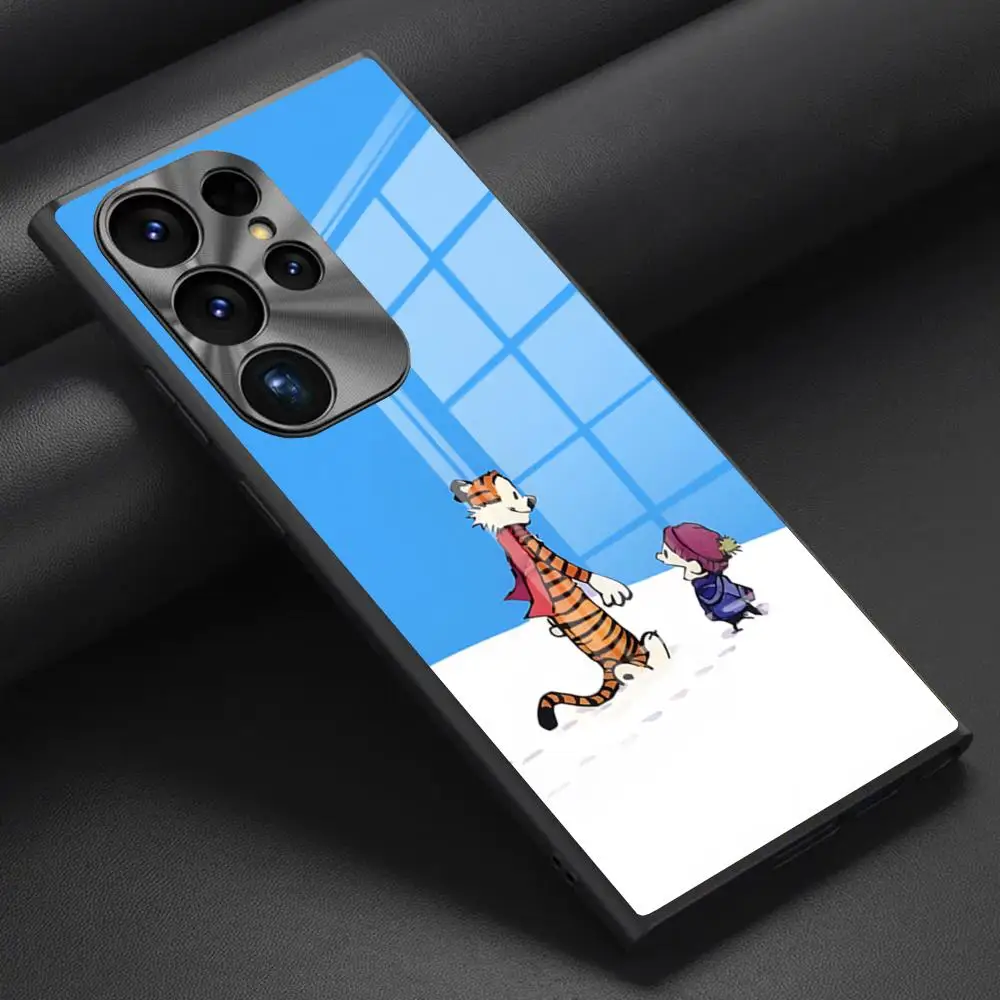 Calvin And Hobbes Phone Case For Samsung S24 S23 S21 S20 S22 A24 A34 A54 A53 Note 20 Pro Ultra Plus 2024 Glass Back Cover