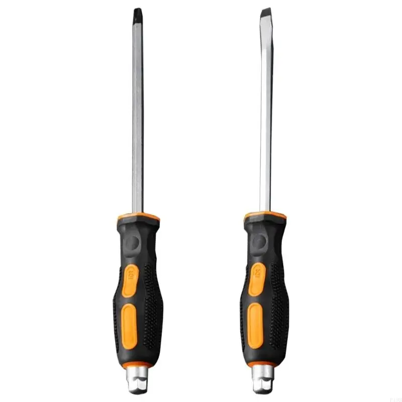 F19B 2pcs Ergonomic Grip Screwdriver Set With Striking Function for Stucked Screws, Household Fixes, Mechanical Task