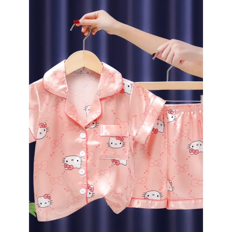 Sanrioed Kids Pajamas Set Anime Kawaii My Melody Comfortable Girls Homewear Boys Short Sleeve Hellokittys Pijamas Suit Loungewea