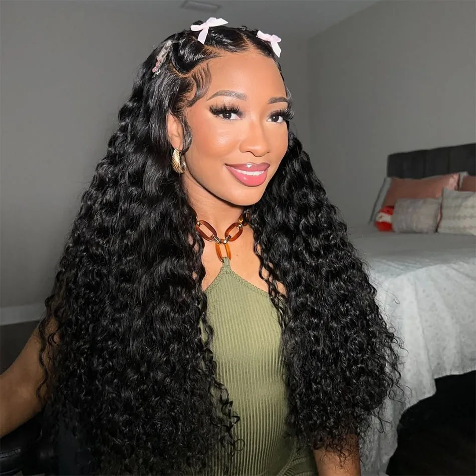 

220% High Density Deep Wave Wig Human Hair 13x4 13x6 HD Lace Front Wig Water Wave Curly Lace Frontal Wigs Human Hair 40 Inch
