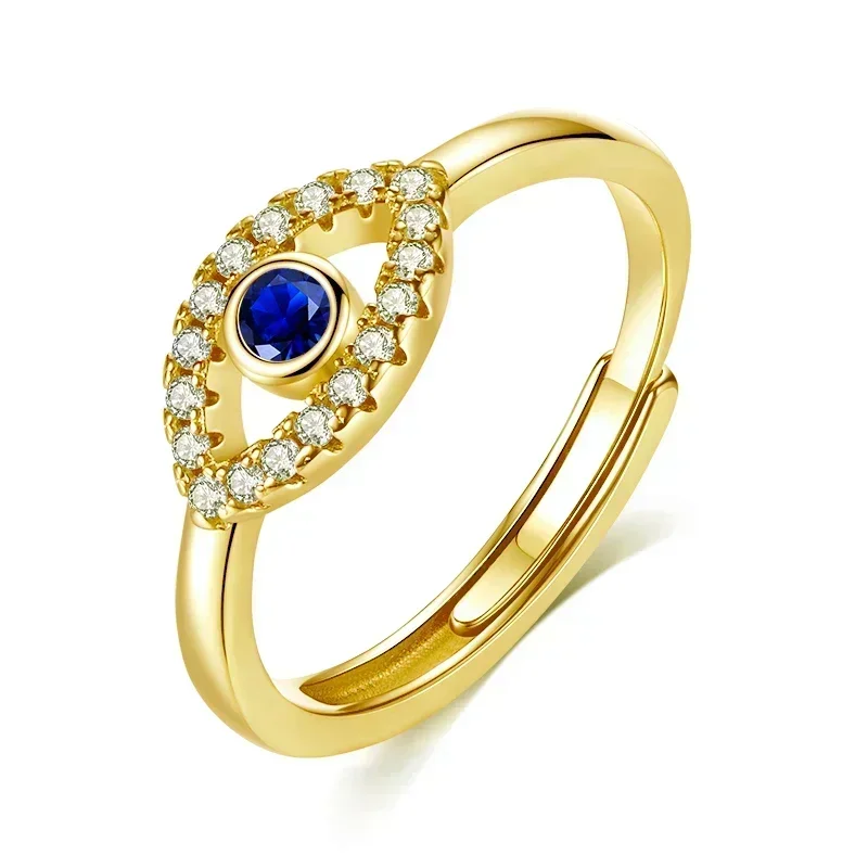 Kaetine Zircon Evil Eye Rings for Women Turkish Open 925 Sterling Silver Lucky Adjustable Finger Ring Wedding Couple Jewelry