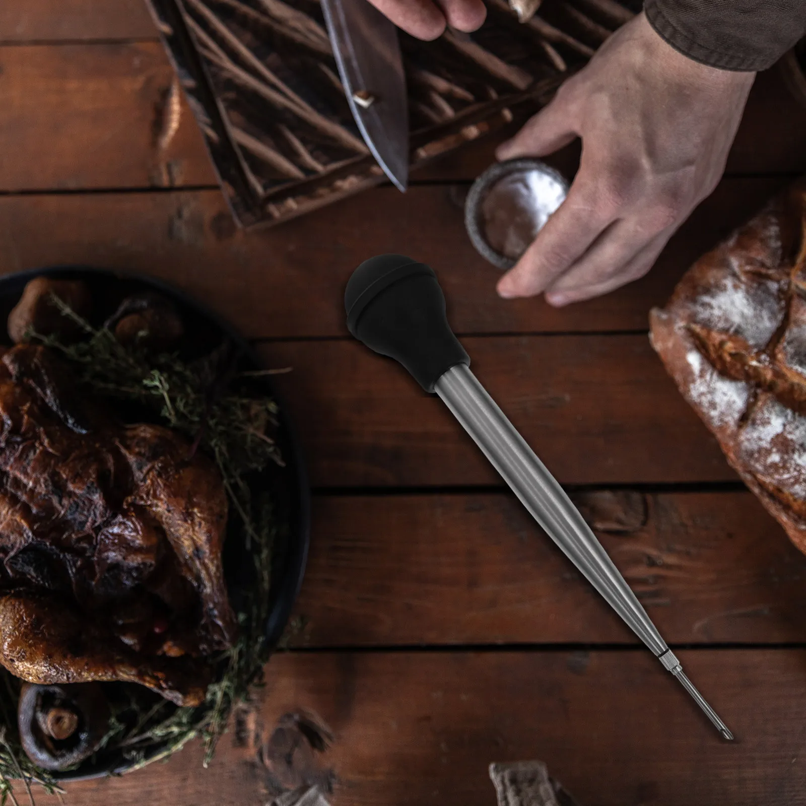 1 Juego de inyector de condimentos de pavo, jeringa de silicona de acero inoxidable Premium para barbacoa, marinada de carne, bomba para salsa de cocina