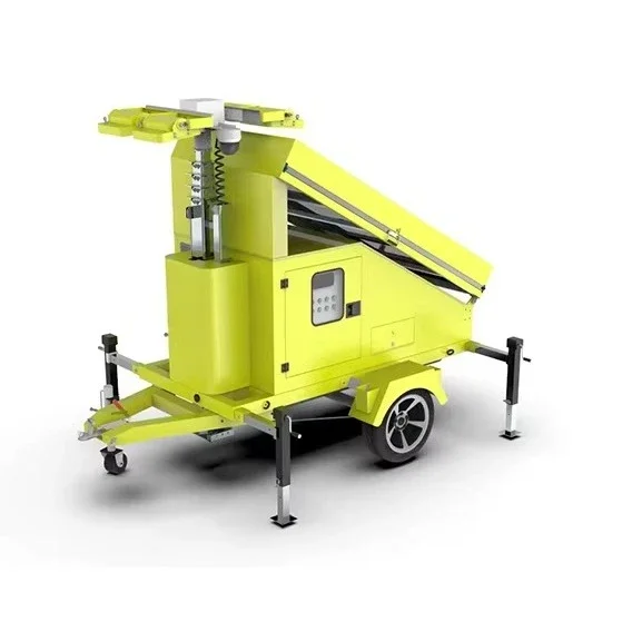 Green Solar Tower Mobile Lighting 6m 9m 12m Height CCTV Security Battery Panel System Trailer System Solar Energy System