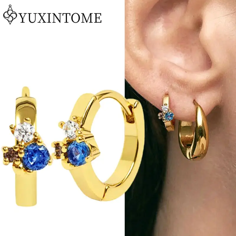 

YUXINTOME 925 Silver Needle Colored Three Zircon Micro-set Hoop Earrings Vintage Earrings Luxury Crystal Jewelry For Women Gifts