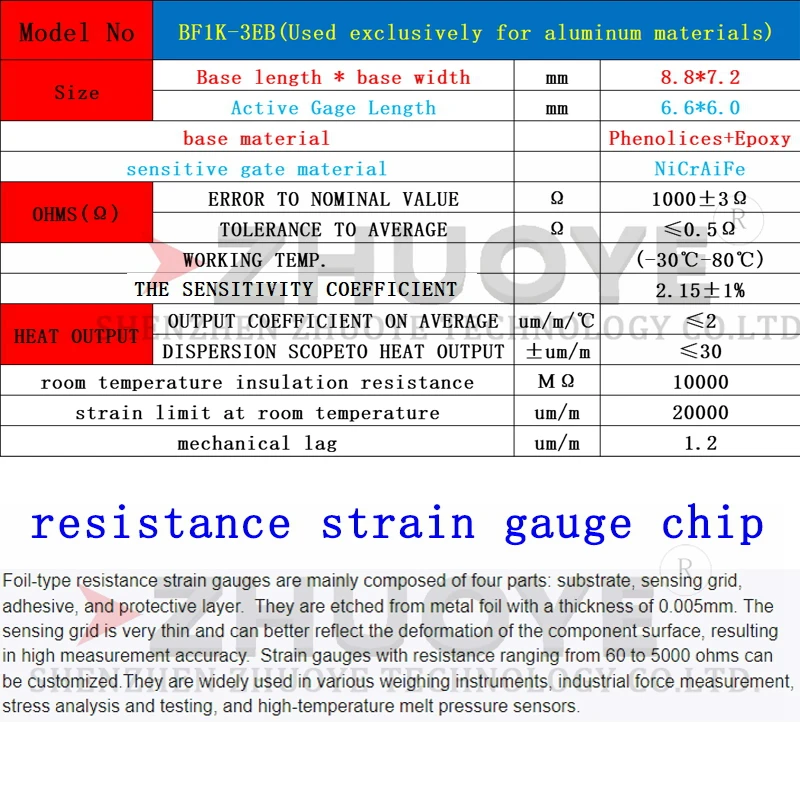 1PCS BHF/BF1K-3EB Full Bridge Strain Gauge Foil 1000 ohm Strain Gauge High Precision Pressure Sensor