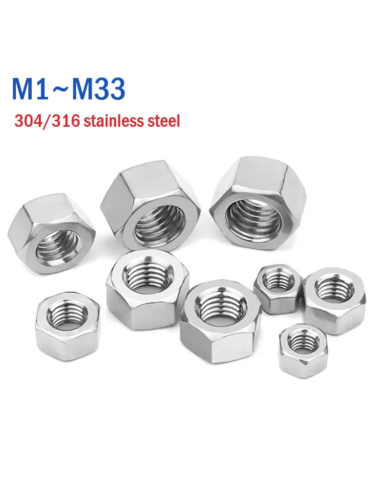 Hexagon Hex Nuts M1 M1.2 M1.4 M1.6 M2 M2.5 M3 M4 M5 M6 M8 M10 M12 M14 M16 M18 M20 M22 M24 M27 M30 M33Stainless Steel Hex Nuts