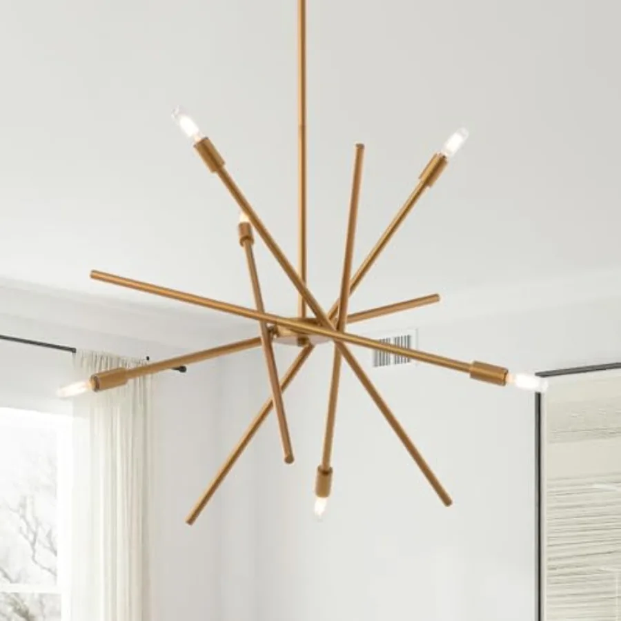 

Contemporary Chandelier Lighting Fixture 6-Light Antique Brass Brush Paint Finish Mid-Century Pendant Lighting for Dining Room
