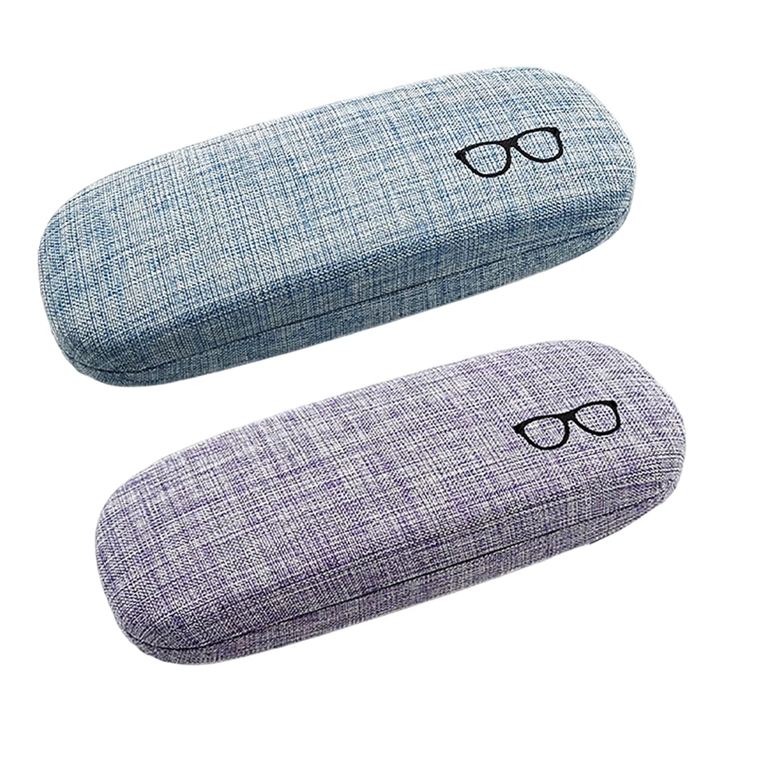 2pc Hard Shell Eyeglasses Case Protector Linen Fabrics Large Glasses Case Concise