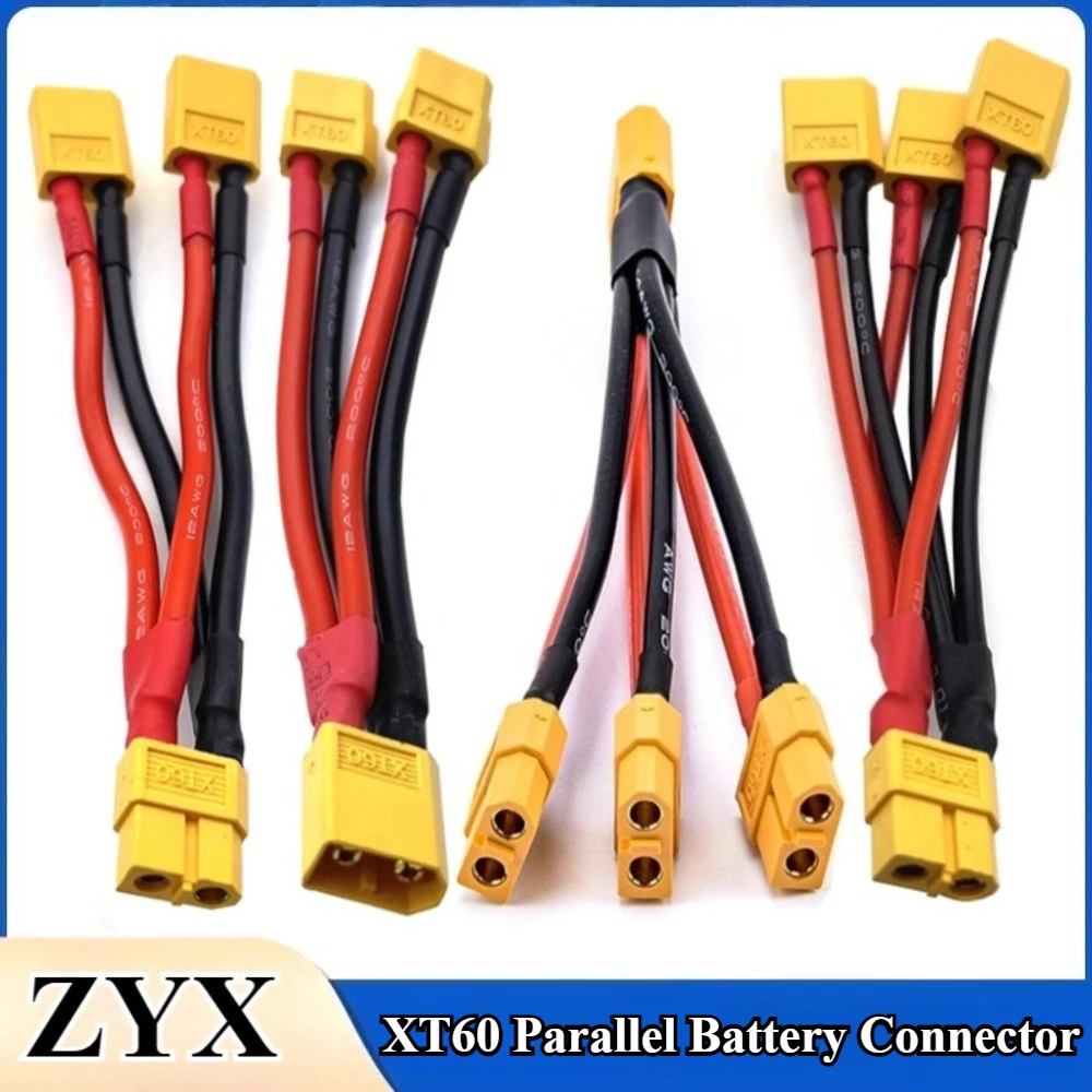 1Pcs XT60 Parallel Battery Connector 1 to 2,1 to 3 Male/Female Cable Dual Extension Y Splitter 12AWG Silicone Wire for RC Motor