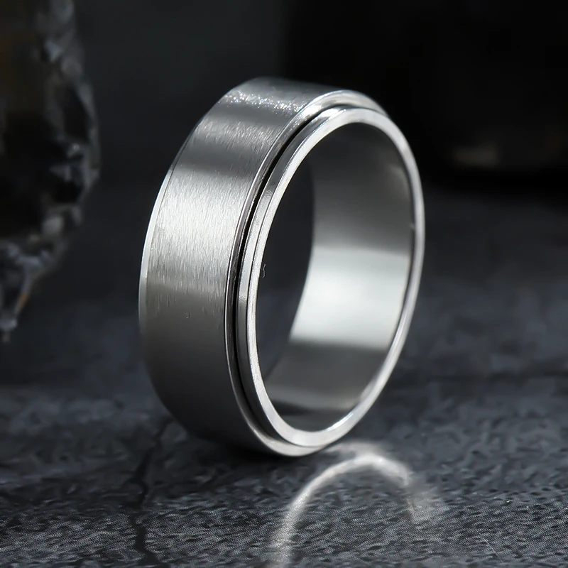 Glossy Stainless Steel Fidget Rings For Men Anti Stress And Anxiety Rotating Metal Rock Band Joint Ring Accessories Anillos