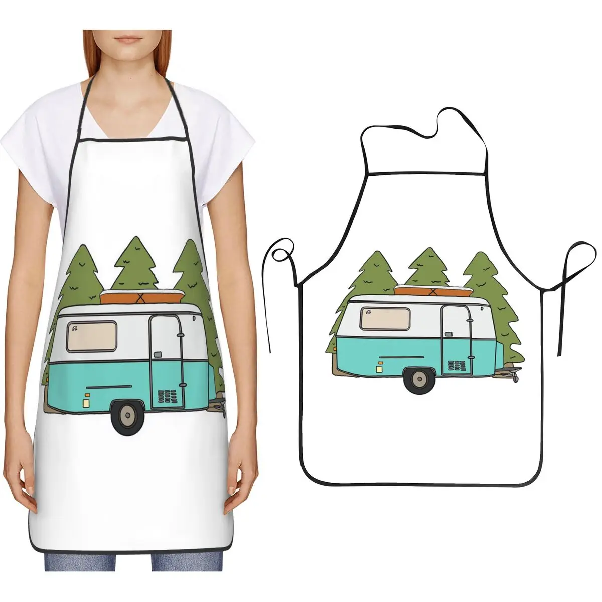 

Фартук с лесной сценой каравана, фартук для шеф-повара, приготовления пищи, выпечки, столб, водонепроницаемый нагрудник, кухонный сарафан для чистки для женщин и мужчин, живопись