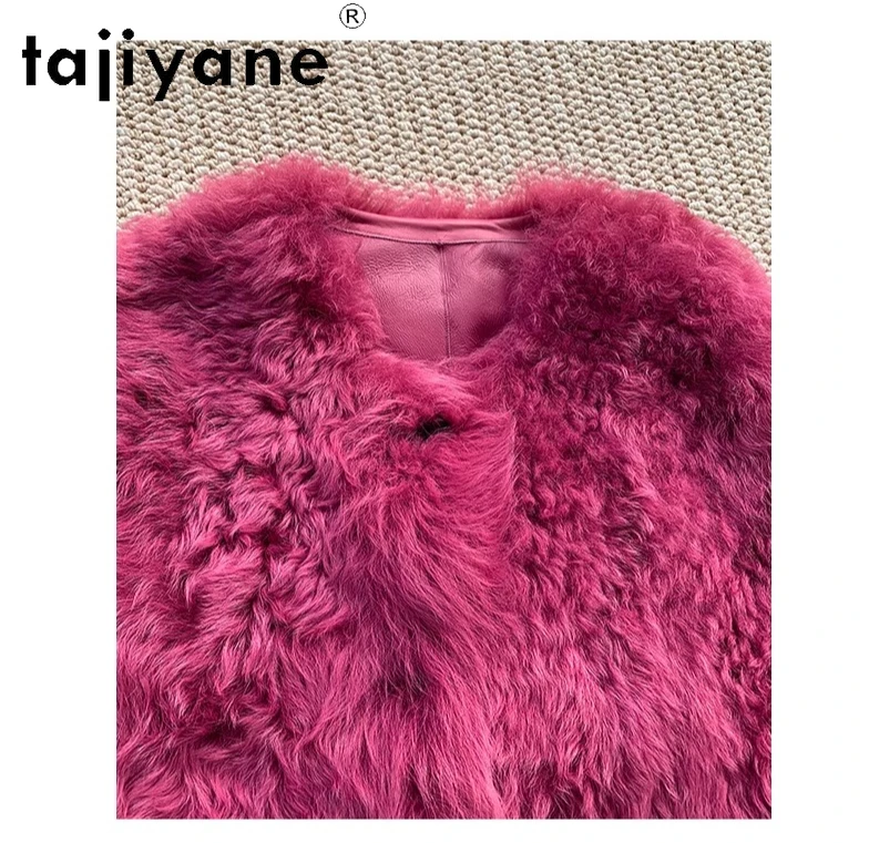 سترة من TAJIYANE 100% من صوف توسكانا من جلد الغنم مزدوجة الوجه للنساء معطف فرو حقيقي قصير باللون الأحمر الوردي ملابس شتوية للنساء 2025 schuba