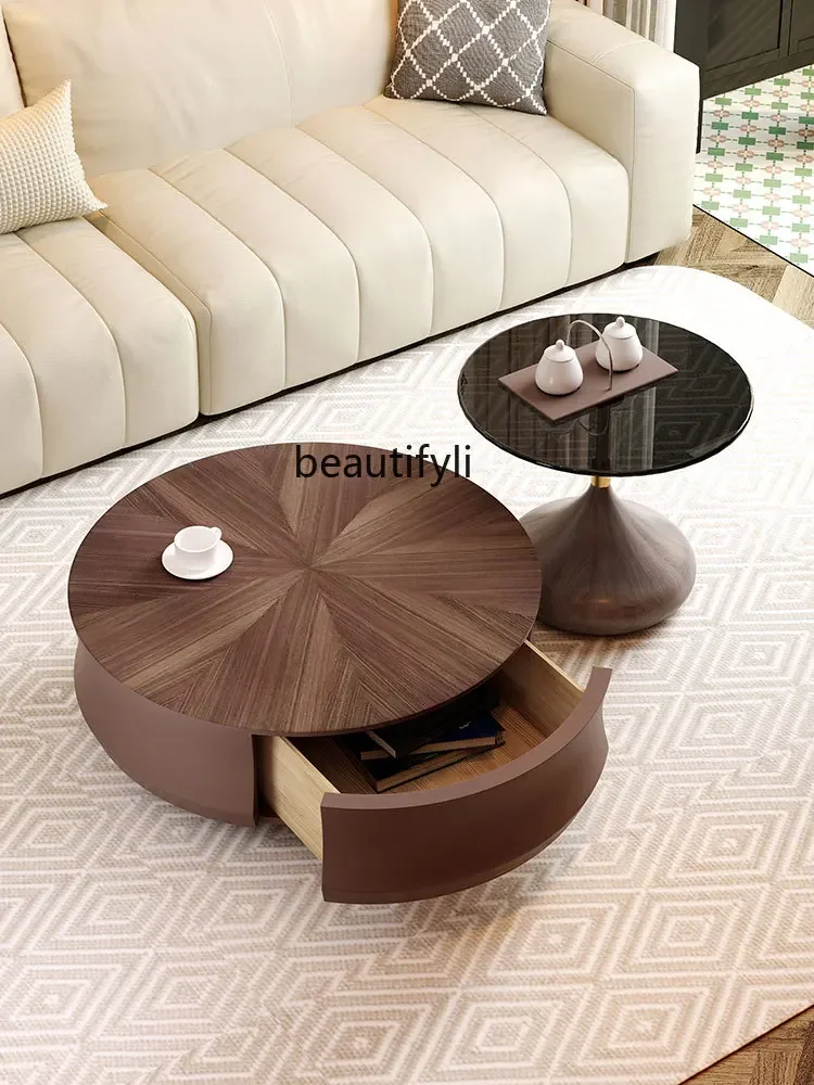 

smt03 Size round Coffee Table Italian Small Apartment Designer Living Room High Sense Walnut Storage Coffee Table