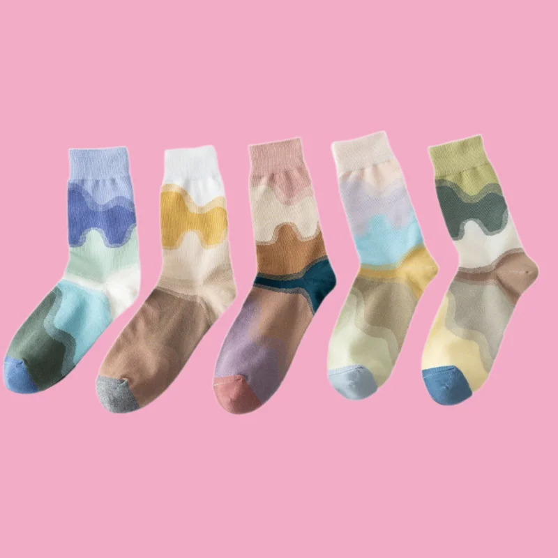 

2/4 Pairs Middle Tube Socks Autumn And Winter New Pure Cotton Personality Abstract Couple Combed Cotton Socks