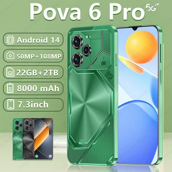 Akıllı Telefon Pova 6 Pro Kilitsiz NFC 7.3 inç HD Ekran Boyutu 9200 Bellek 22 GB + 2 TB 5G Çift Sim Celulares Android14 8000 mAh Telefon