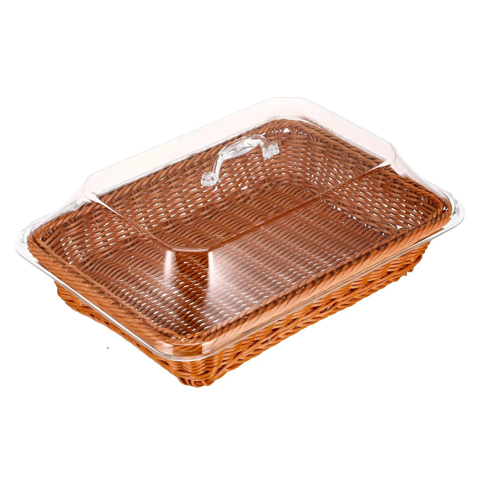

Simulated Rattan Basket Transparent Cover Rustic Bread Storage Serving Basket Kitchen Picnic Fruit Display Decorative Baskets