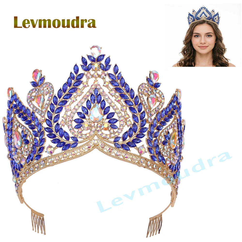 

Levmoudra Rhinestone Pageant Crown for Women Large Crystal Banquet Tiaras Wedding Headband Costume Hair Jewelry Accessories