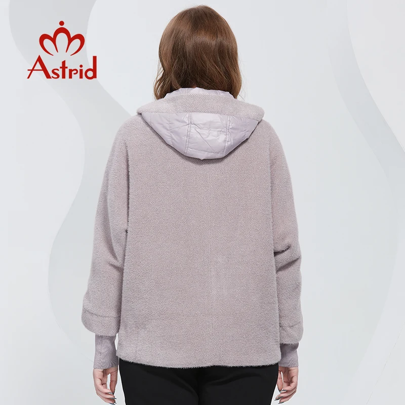 Imagem -05 - Astrid 2023 Primavera Mulher Parkas Cabolsas Acolchoados Oversize com Capuz Vison lã de Pele Costura Jaqueta Feminina Outerwear Acolchoado Am-9403