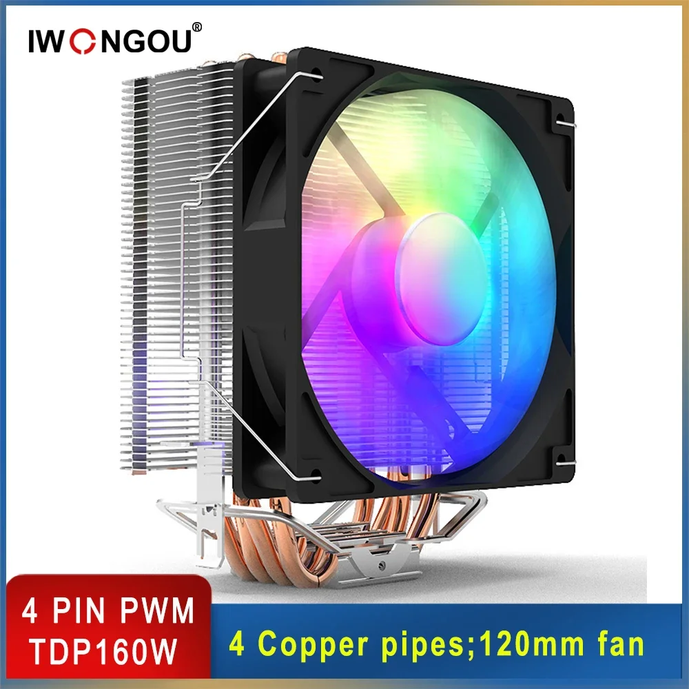 Processor Cooler For Lga 2011-V3/1366/1151/1700 AM4 AM3 4 Heat Pipes Cpu Cooler 4PIN Fan Heatsink IWONGOU Radiatier Ventilador