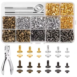 240pcs Leather Rivets Double Cap with Punch Pliers Fixing Set Rivet Tubular Metal Studs for DIY Leather Craft Rivets Rep