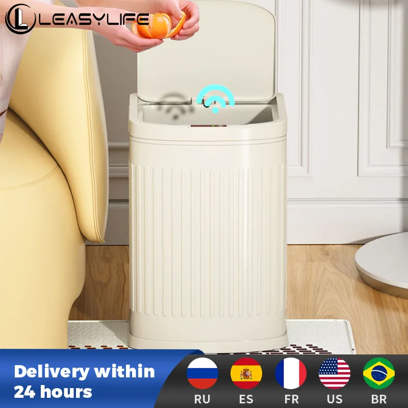 

13L Sensor Trash Can For Kitchen Smart Garbage Tin For Bathroom Light Luxury Family Living Room Cracks Trash Bin Cubo Basura