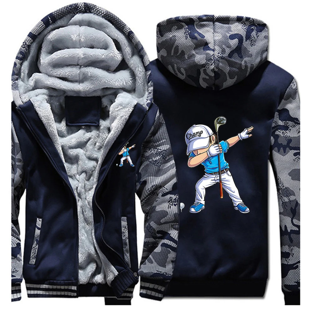 Autumn And Winter Thicken Cold Protection Men's Hoodies Golf Player Pattern Logo Print 2026 Avant Garde Style Jacket Coat