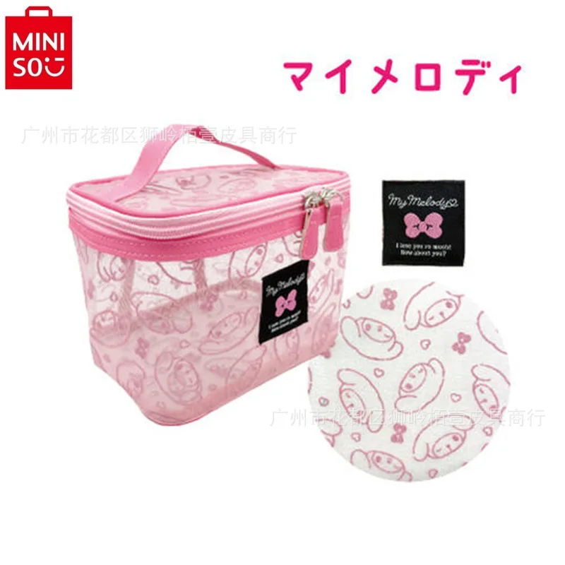 MINISO-Bolso de malla con dibujos animados para mujer, bolsa de maquillaje de gran capacidad, ligera, a la moda, 2024