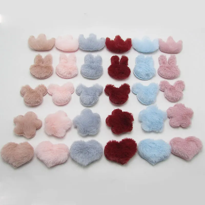 Small size 40pcs/lot Multi Color Furry Felt Padded Heart/Star/Crown Appliques for DIY Handmade Children\'s hair Clip Accessories