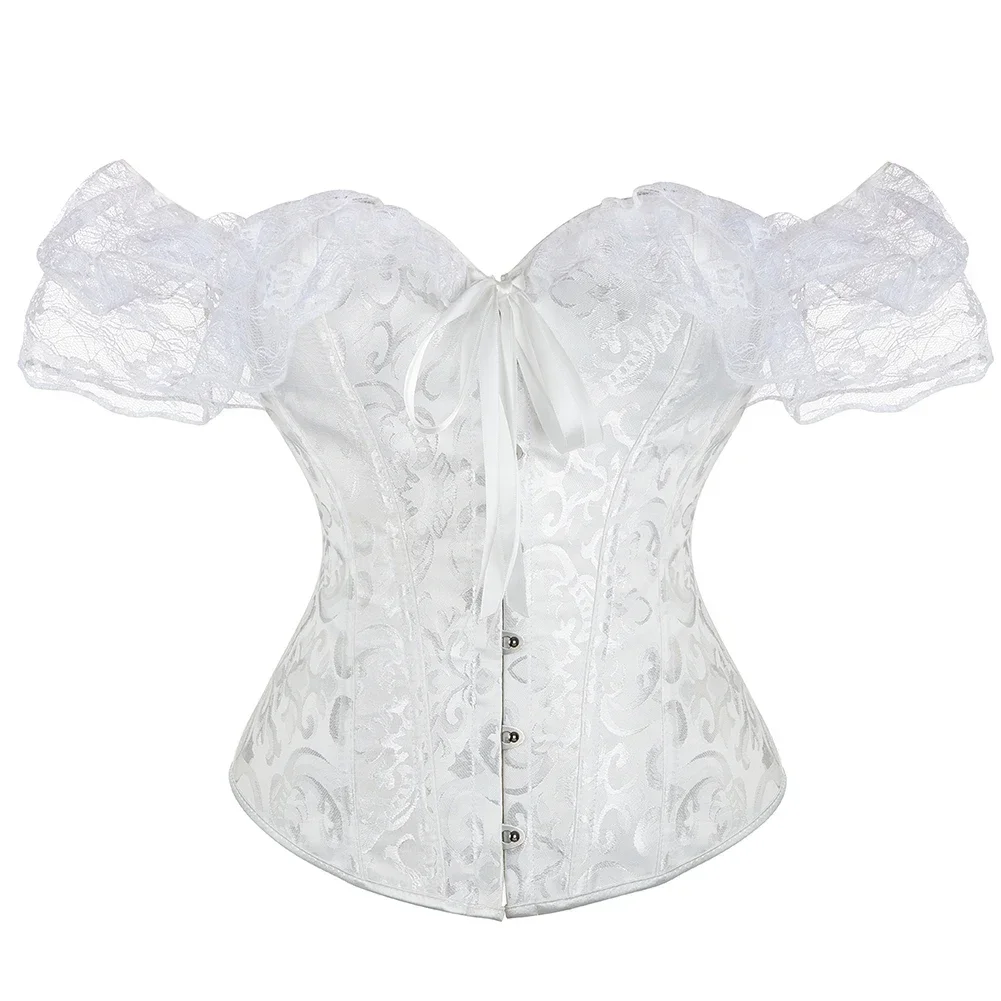 Steampunk Overbust Corset Tops for Women Victorian Vintage Lace Sleeves Chest Binder Bustier Plus Size Lingerie Korset XS-6XL