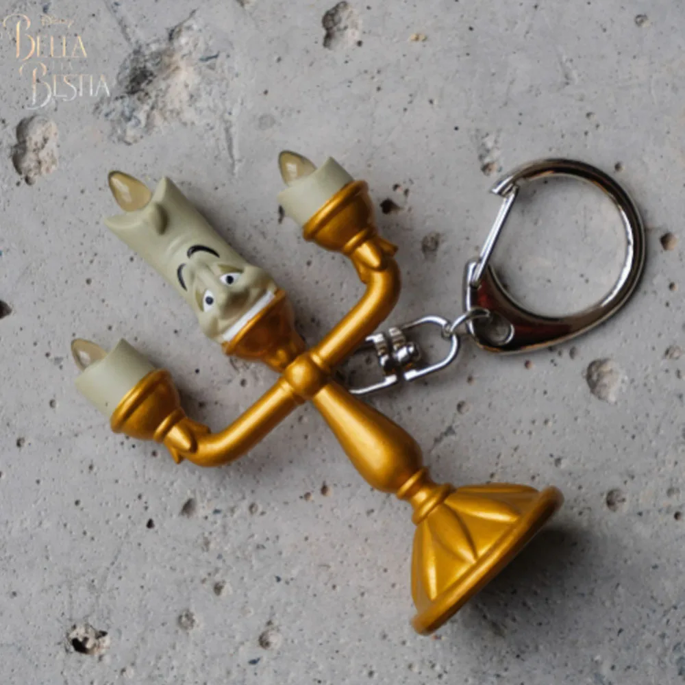Disney La Bella y La Bestia candelabro Lumiere figuras de acción de juguete llavero 7,5 CM figuras de Anime colección de muñecos regalos para niños