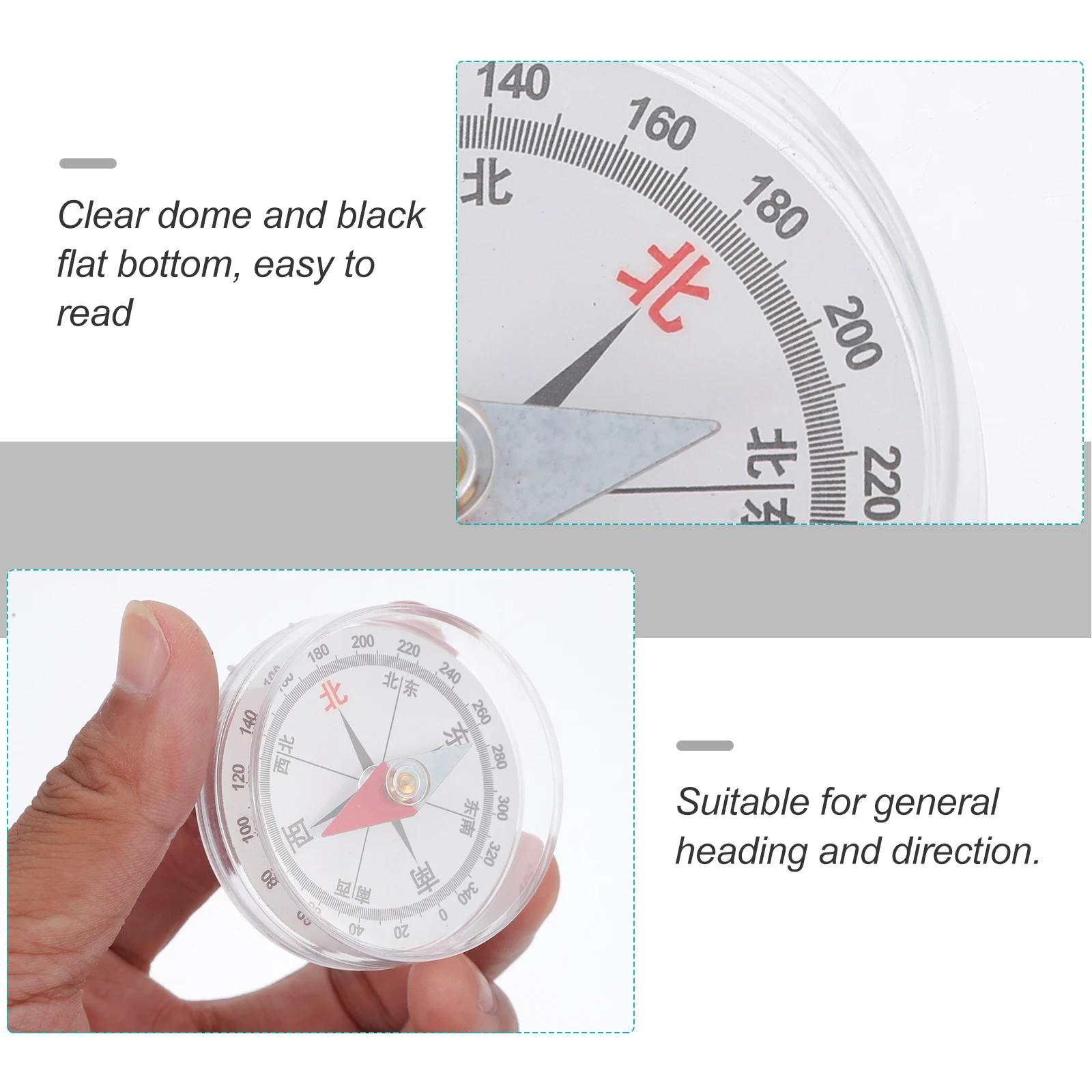 

5pcs Mini Compass for Outdoor Survival Hard Shell Easy-to-Read Dial Durable Small Navigation Tool Clear Dome Black Bottom