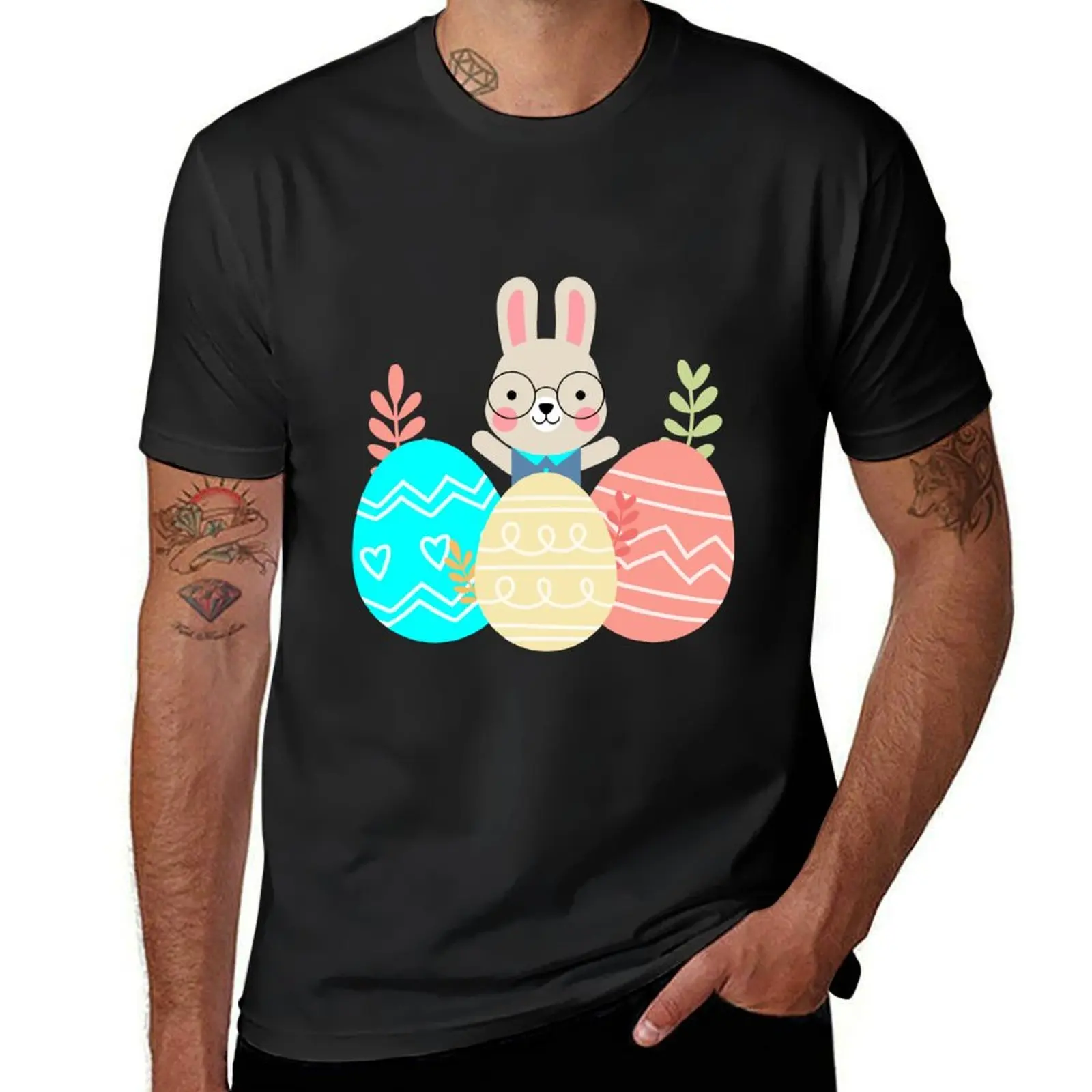 Easter bunny rabbits and Easter eggs, Happy Easter day, cute bunny fun and eggs T-Shirt sports fans mens clothing