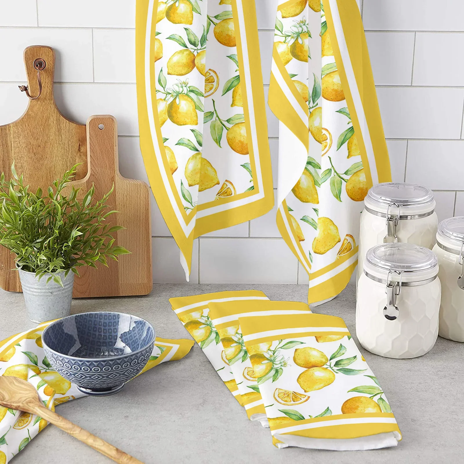 

Watercolor Lemon Kitchen Towel Bathroom Hand Towel Kitchen Dishcloth Water Absorption Household Cleaning Cloth