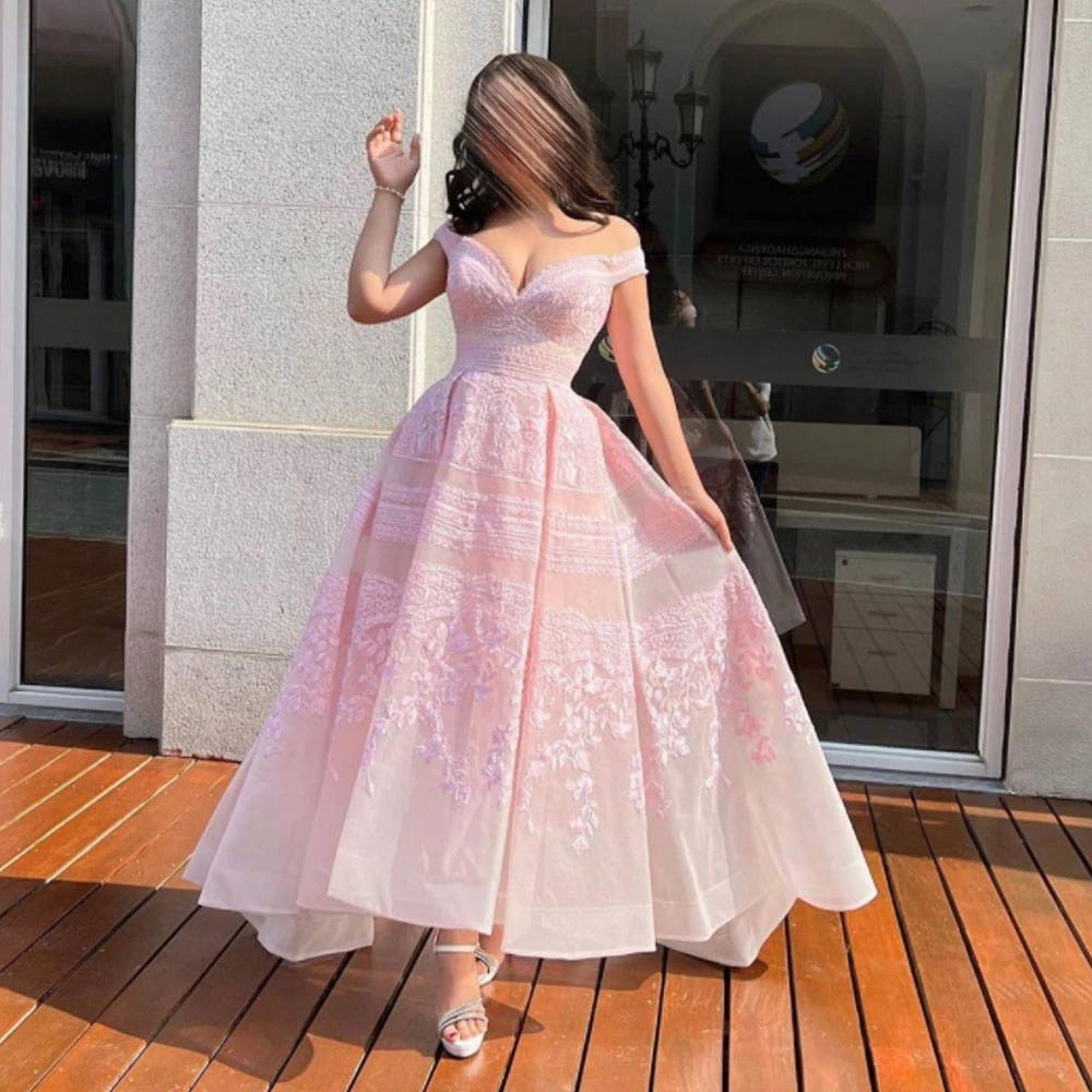 Customized Appliques Slim Floor-Length High-end Custom Gowns Pink V-Neck Off the Shoulder A-LINE Formal Evening Dress 2023