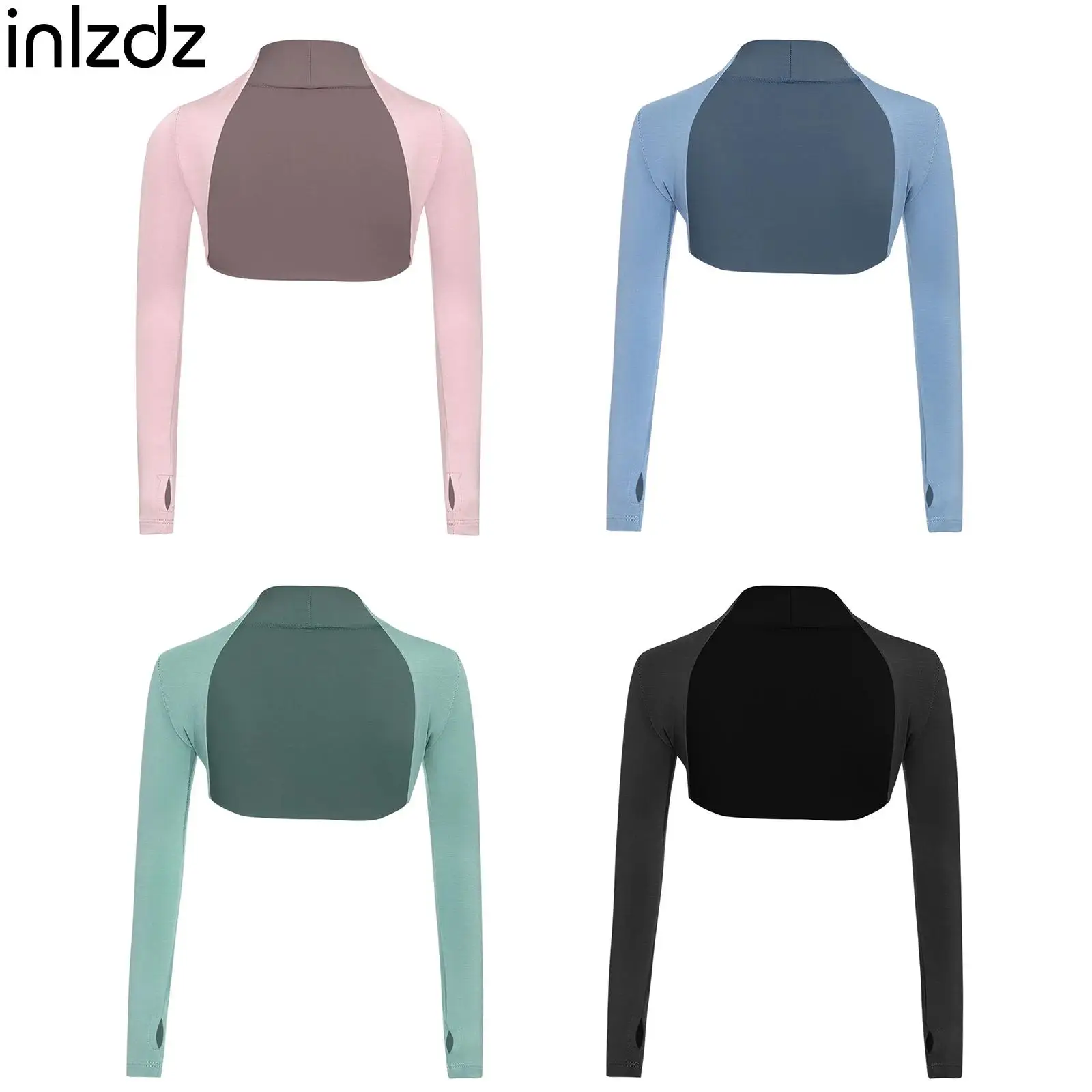 

Girls Ballet Dance Gymnastics Ice Skating Tops Long Sleeve Open Front Crop Top Ballet Wraps Bolero Warm Ups Performance Clothes