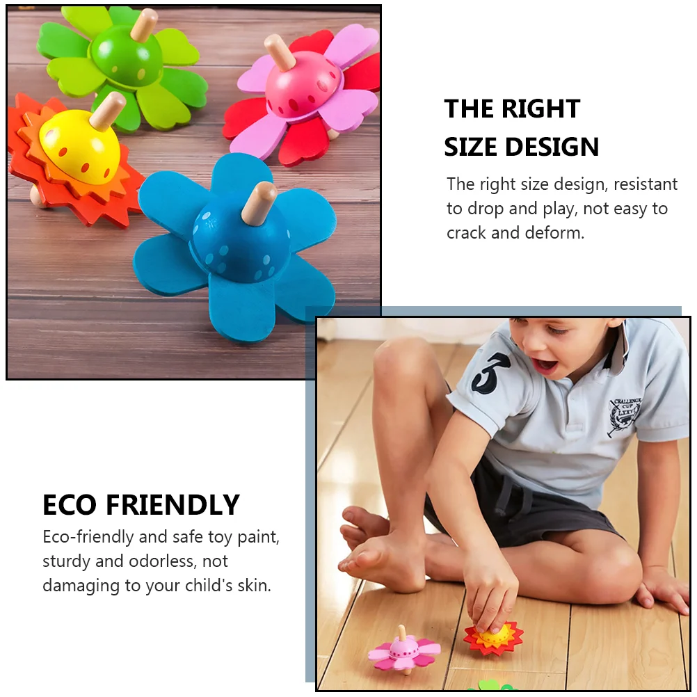 4 PCS Small Wooden Spinning Top Toy Child Lovely Interesting Funny Rotating Toys Manual Color Toddler