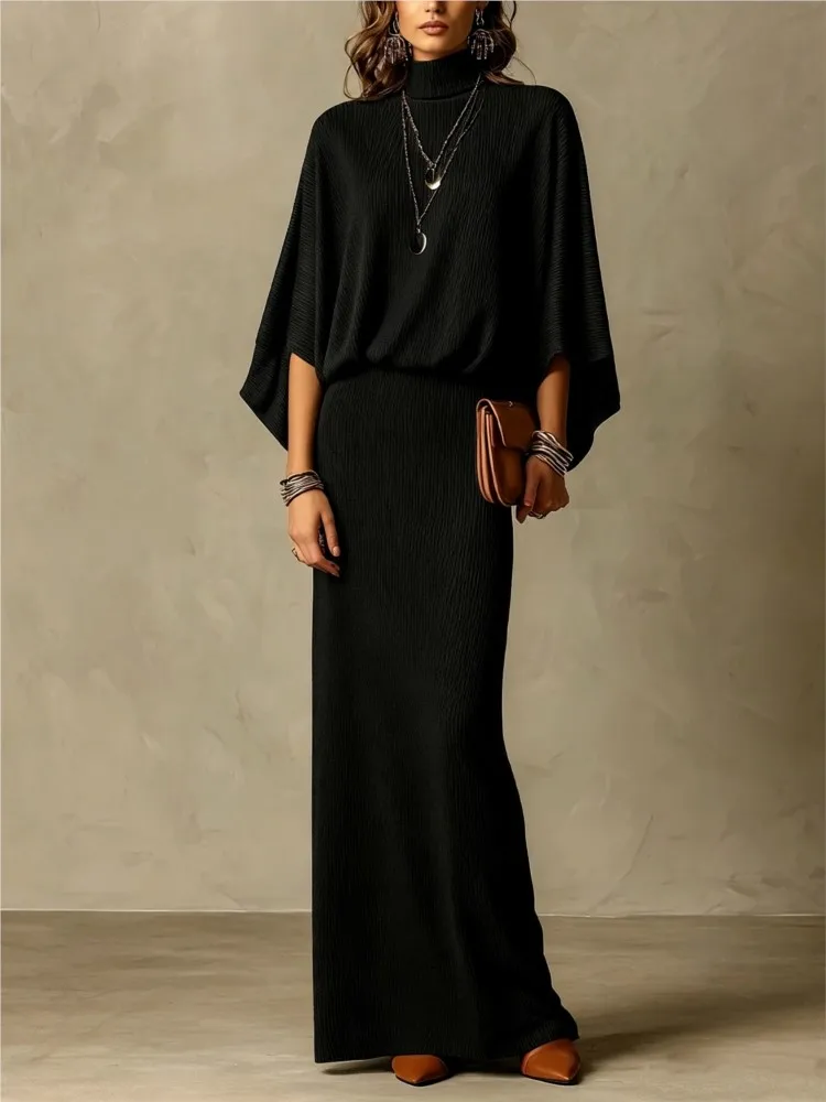 MsChuh Autumn Woman 2 Piece Set Outfit Solid Color Loose Long Skirts Fashion Two Piece Outfits Temperament Casual Comfortable