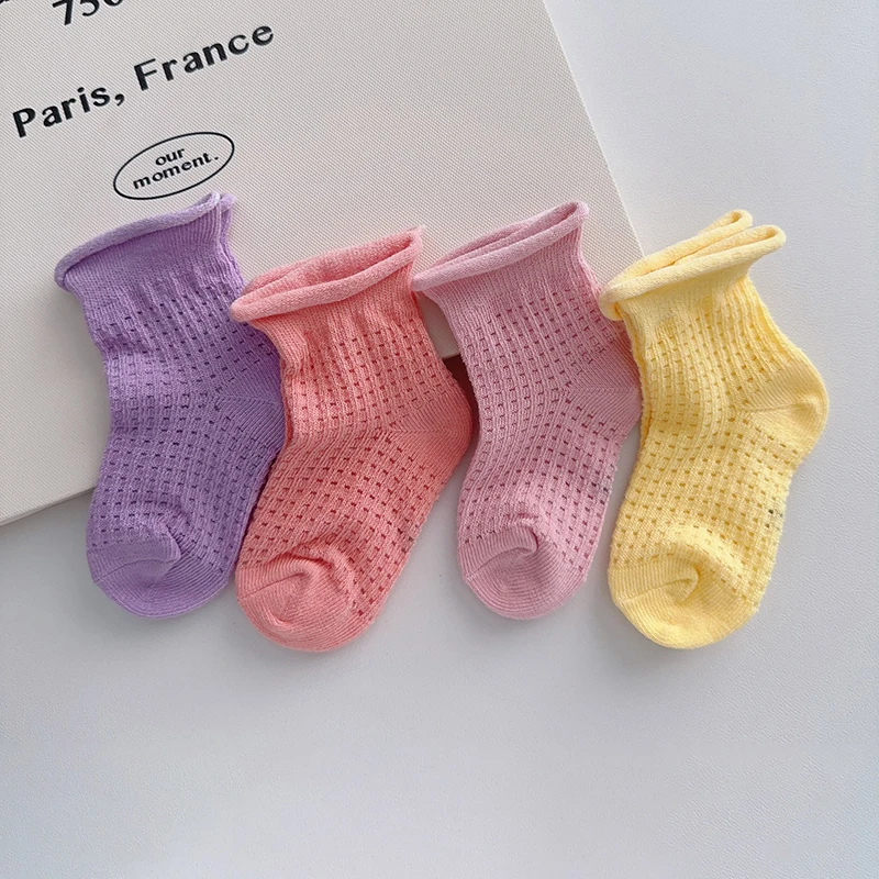 Summer Children Mesh Socks Candy Color Kids Short Sock 0-4 Years Kindergarten Baby Cotton Socks Thin Breathable Toddler Footwear