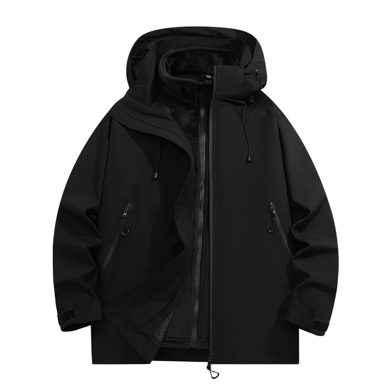 

Men Women Oversized Hooded Utility Jacket 3-in-1 Windproof Waterproof Windbreaker for Hiking Camping Fishing Outdoor Sports Coat