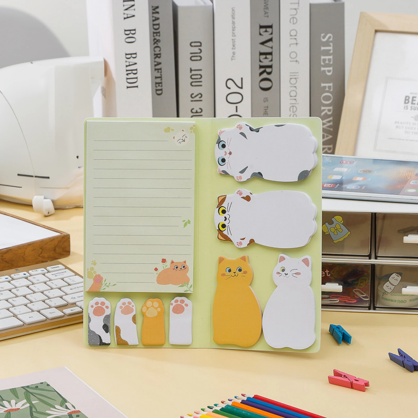 Set Cat Sticky-Notes Cute Kawaii Memo Pads for Office Study Planner Decoration High-Quality Portable Paper Stationery Kit