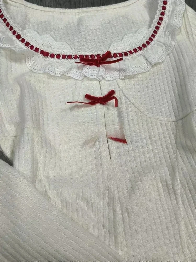 레트로 디자인 스윗 시크 슬림 투피스 세트 여성 우아한 레이스 보우 패치워크 얇은 탑 여성 하이웨이스트 레드 숏 스커트 슈트 신상