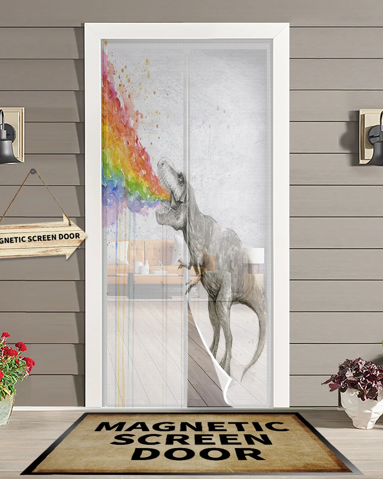 Dinosaur Rainbow Summer Magnetic Mosquito Net Anti Insect Fly Bug Magnetic Screen Door Curtains