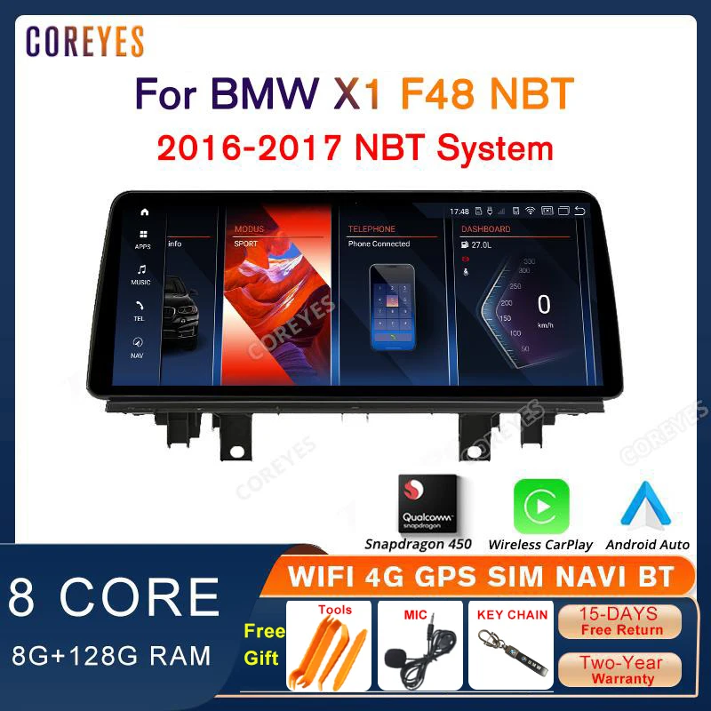 

COREYES 12.3 Inch 4G+128G For BMW X1 F48 NBT 2016-2017 Car Radio Carplay Android Auto Stereo Snapdragon 450 GPS Android 12.0